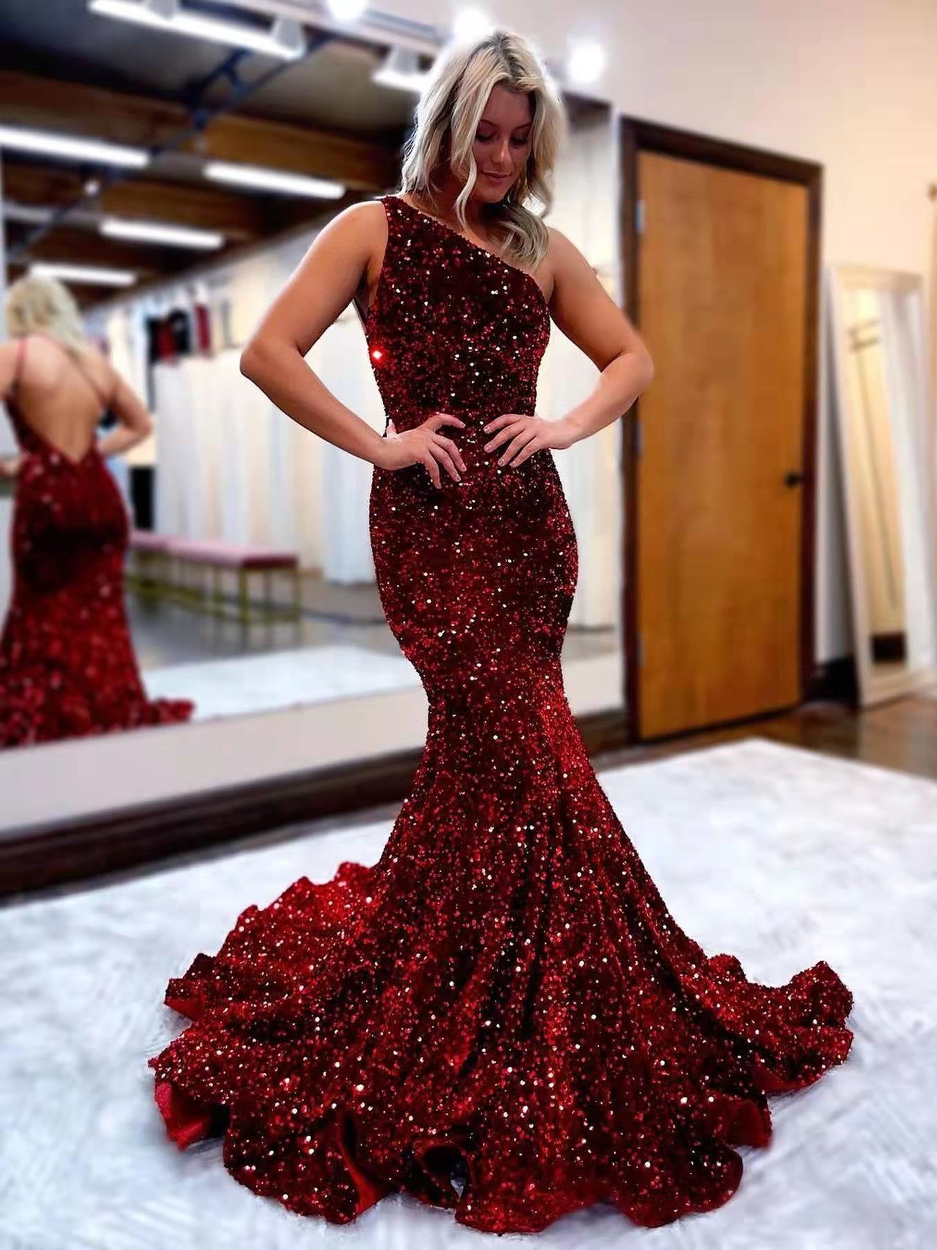 One Shoulder Long Mermaid Sequin Prom Dresses, Shing Prom Dresses, 202 ClaireBridal One Shoulder Long Mermaid Sequin Prom Dresses, Shing Prom Dresses, 202 ClaireBridal