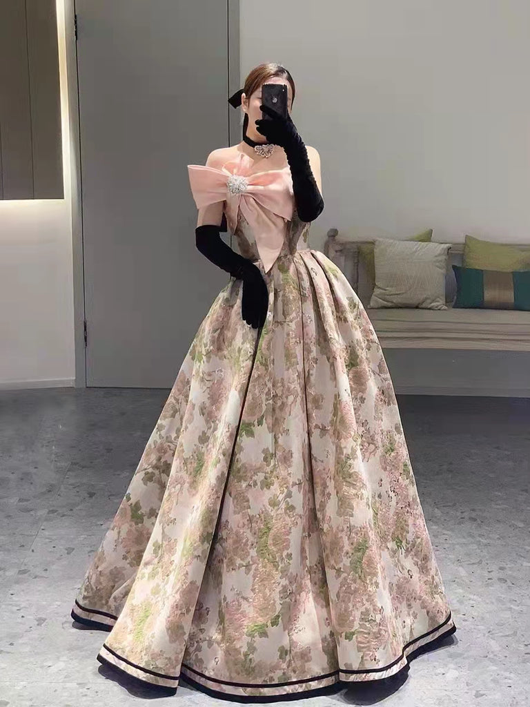 maxi prom dresses 2022 Open-Back Long Sequin-Print Prom Dress D1355 Light Blue / 00