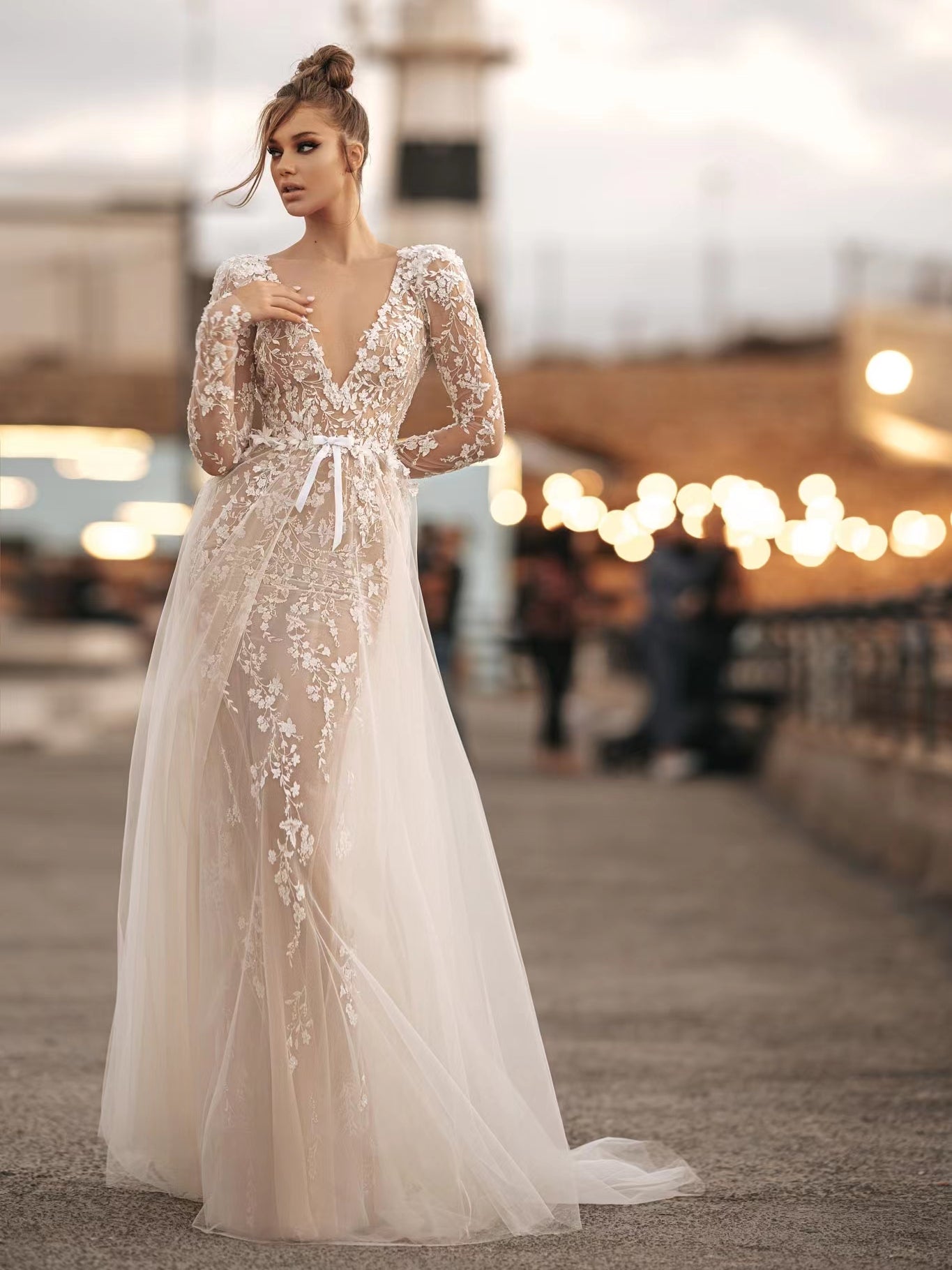 V-neck Long Sleeves Wedding Dresses, Affordable Newest Wedding Dresses, Elegant Long Wedding Dresses, 2022 Bridal Gown
