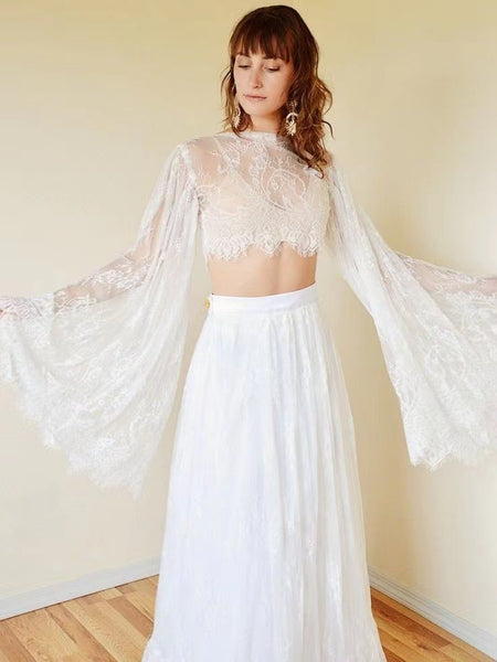 2 Pieces Lace Boho Wedding Dresses, Gorgeous Wedding Dresses, Long Wedding Dresses, Newest 2022 Wedding Dresses