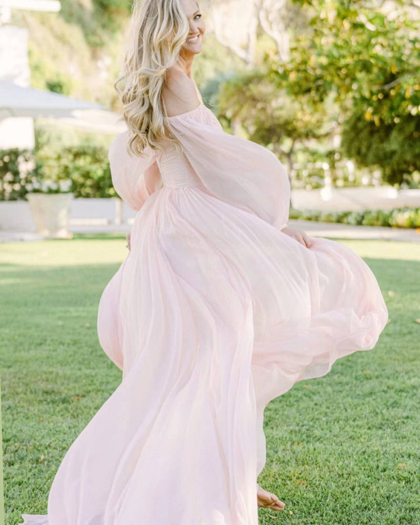 Off Shoulder Blush Pink Chiffon Long Wedding Dresses, Simple Wedding D ClaireBridal Off Shoulder Blush Pink Chiffon Long Wedding Dresses, Simple Wedding D ClaireBridal