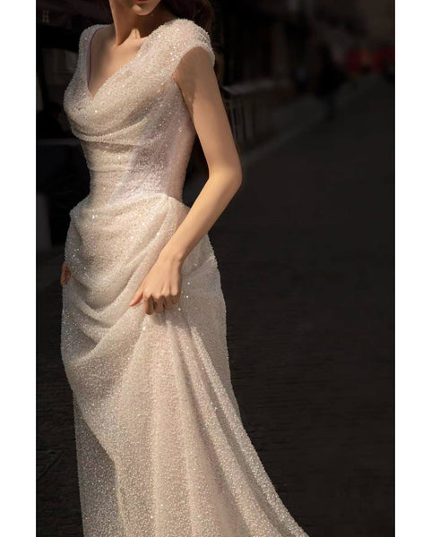 Off Shoulder Long Sheath Shiny Wedding Dresses, Elegant Wedding Dresses, Bridal Gown, 2022 Wedding Dresses