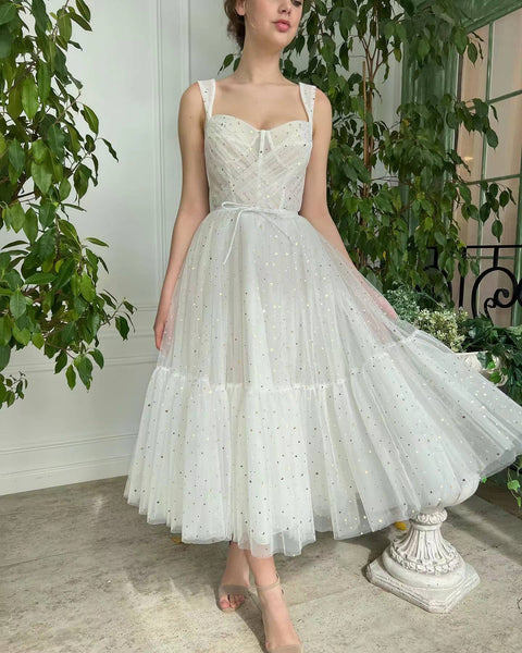 Lovely Gliter Ivory Prom Dresses, Corset Tea Length Prom Dresses, Princess Dresses, Party Dresses, 2022 Prom Dresses