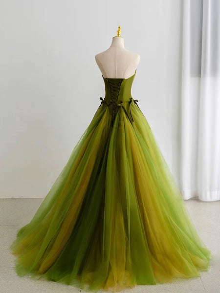 Lovely Avocado Green Satin Tulle Prom Dresses, Party Dresses, Formal Gown, Long Prom Dresses, 2022 A-line Prom Dresses