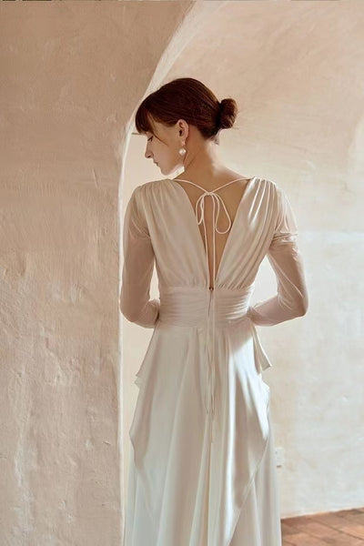 Vintage Long Sleeves Chiffon Wedding Dresses, Simple Long Wedding Dresses, Bridal Gown, 2022 Wedding Dresses