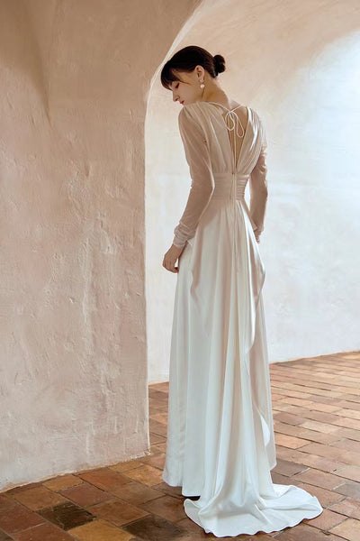 Vintage Long Sleeves Chiffon Wedding Dresses, Simple Long Wedding Dresses, Bridal Gown, 2022 Wedding Dresses