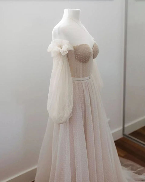 Lovely Sweetheart A-line Wedding Dresses, Corset Long Wedding Dresses, 2022 Wedding Dresses, Bridal Gown