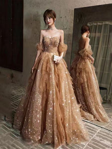 Lovely Dark Champagne Star Gliter Prom Dresses, Newest Prom Dresses, A ClaireBridal Lovely Dark Champagne Star Gliter Prom Dresses, Newest Prom Dresses, A ClaireBridal