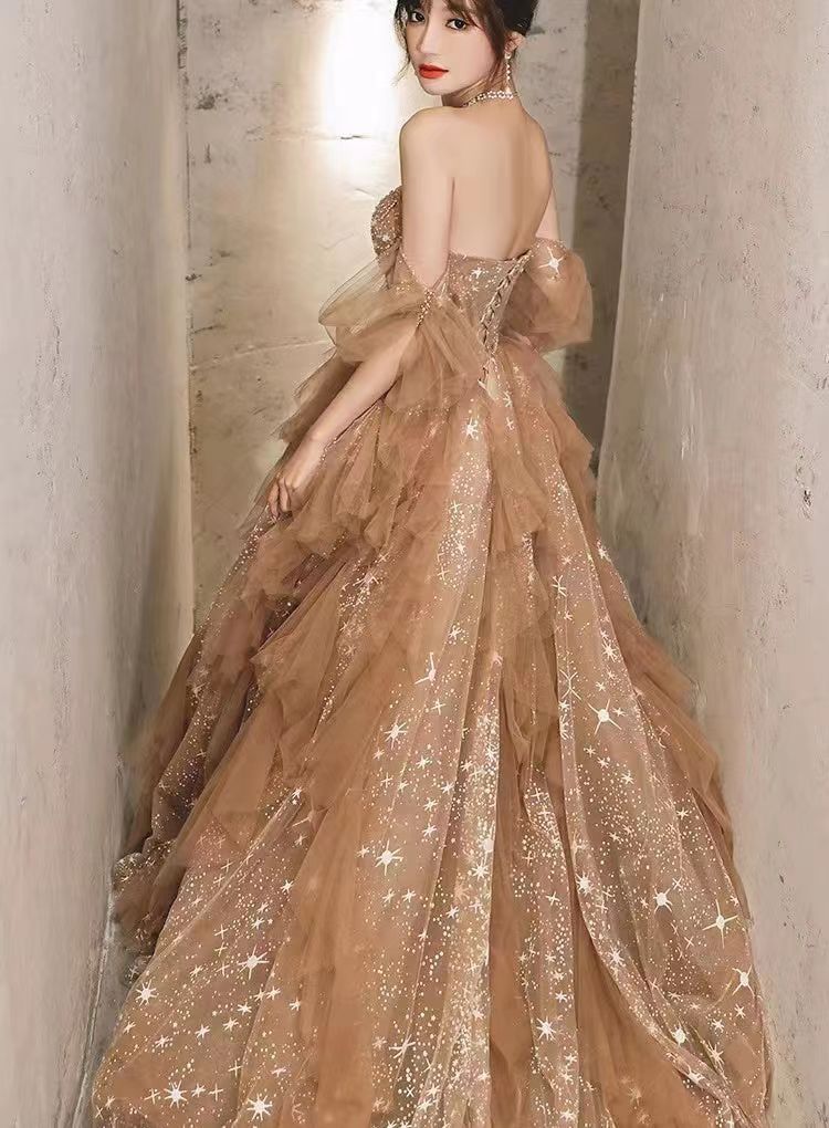 star dress prom Lovely Dark Champagne Star Gliter Prom Dresses, Newest Prom Dresses, A –  ClaireBridal