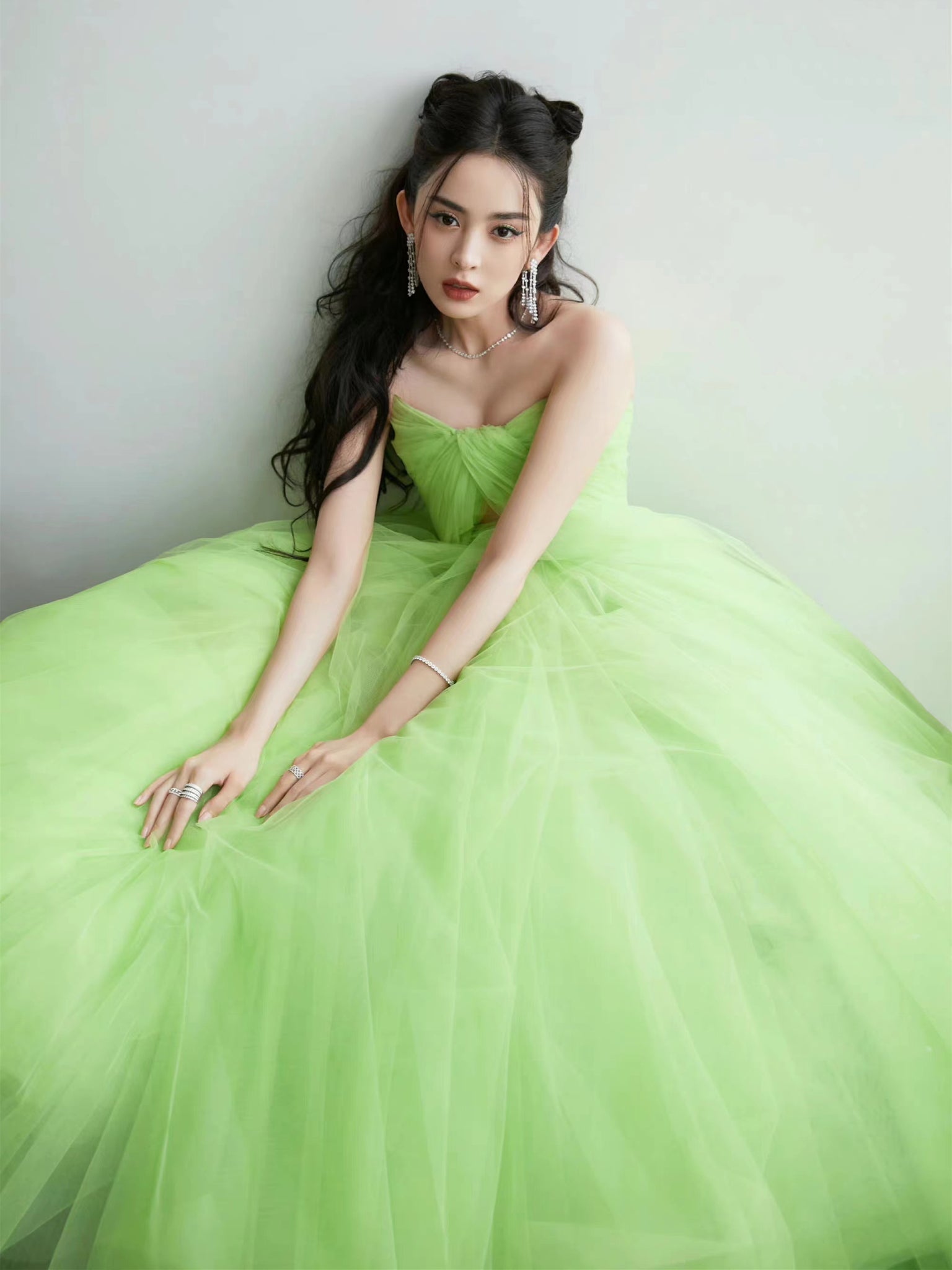 Sweetheart A-line Green Tulle Prom Dresses, Fluffy Prom Dresses, Celebrity Dresses, Affordable Prom Dresses