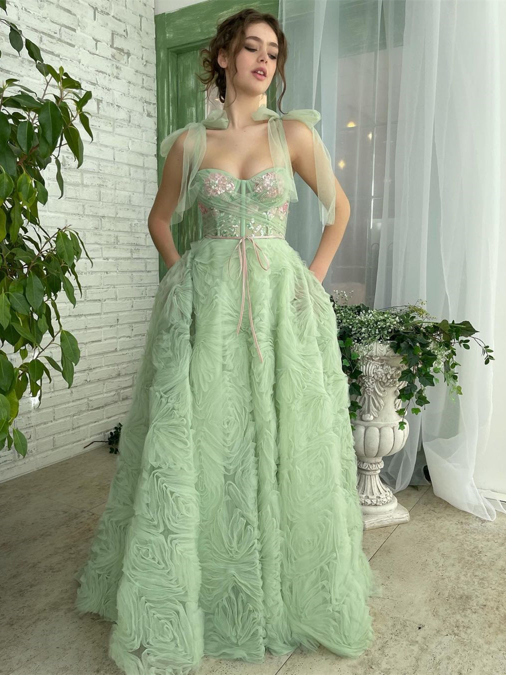 Wrinkled Green Deigner Tulle Prom Dresses, A-line Prom Dresses, Popula ClaireBridal Wrinkled Green Deigner Tulle Prom Dresses, A-line Prom Dresses, Popula ClaireBridal