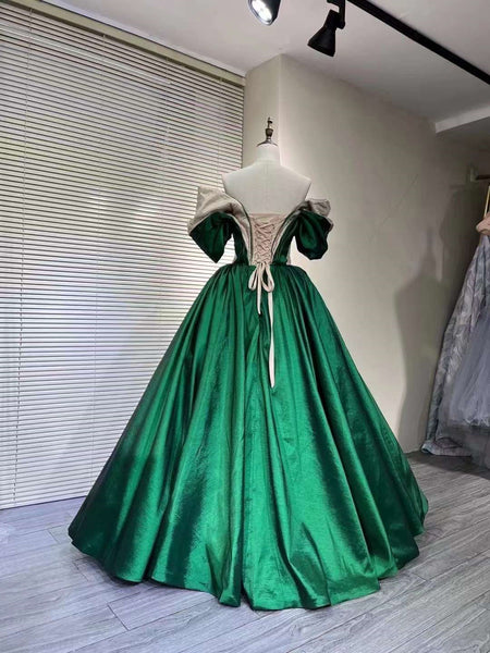 Off the Shoulder A-line Prom Dresses, Satin Prom Gown, Vintage Prom Dresses, 2023 Prom Dresses