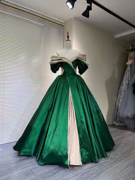 Off the Shoulder A-line Prom Dresses, Satin Prom Gown, Vintage Prom Dresses, 2023 Prom Dresses