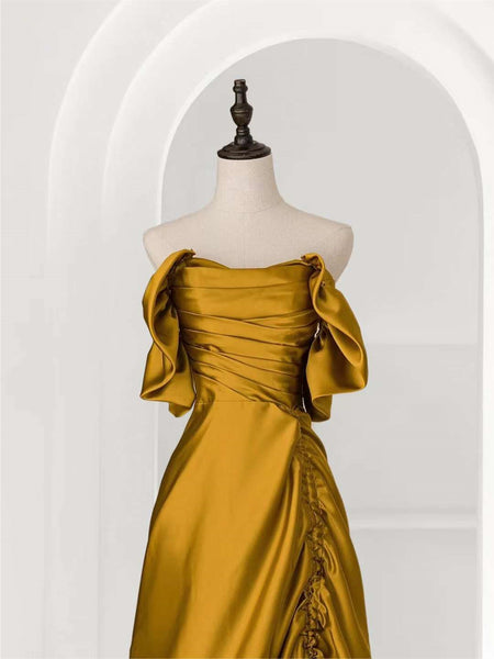 Off Shoulder Satin Prom Dresses, A-line Prom Dresses, Simple Elegant Girl Party Dresses, 2023 Prom Dresses, Newest Prom Dresses