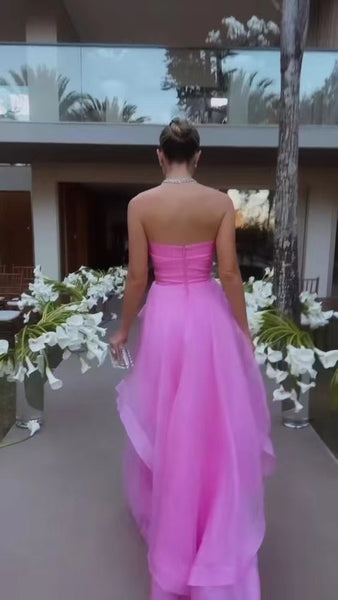 Pink Color Girl Graduation Party Dresses, Newest Strapless Long Prom Dresses, A-line 2023 Prom Dresses