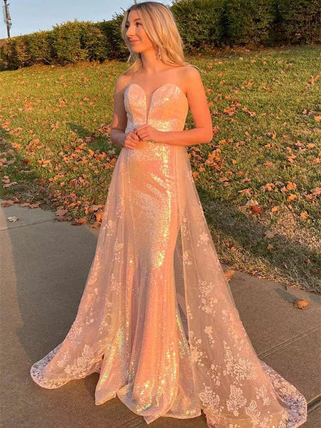 Sweetheart Sequins Long Prom Dresses, Newest Mermaid Lace Prom Dresses, 2023 Party Dresses