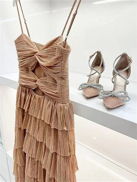 Spaghetti A-line Ruffled Prom Dresses, Chic Prom Dresses, Newest Prom Dresses, Party Dresses, Beachy Prom Dresses