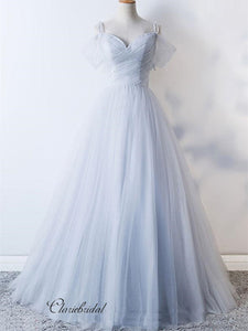 Simple Design A-line Tulle Wedding Dresses, Beaded Wedding Dresses, Fancy Bridal Gowns