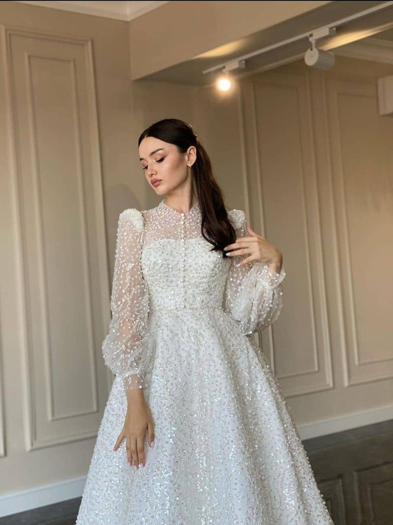 Elegant Beaded Sequin Wedding Dresses, A-line Wedding Dresses, Bridal ClaireBridal Elegant Beaded Sequin Wedding Dresses, A-line Wedding Dresses, Bridal ClaireBridal