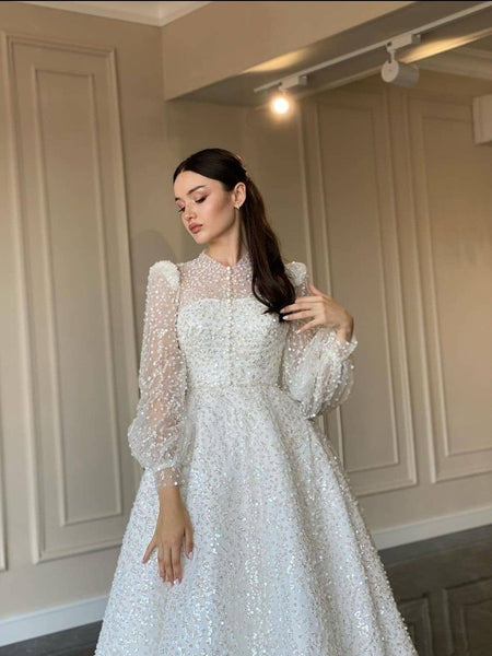 Elegant Beaded Sequin Wedding Dresses, A-line Wedding Dresses, Bridal Gown, Affordable Wedding Dresses