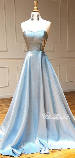 Sweetheart Strapless Long Prom Dresses, Shiny A-line 2020 Newest Prom Dresses