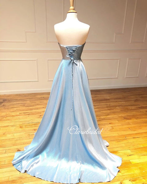 Sweetheart Strapless Long Prom Dresses, Shiny A-line 2020 Newest Prom Dresses