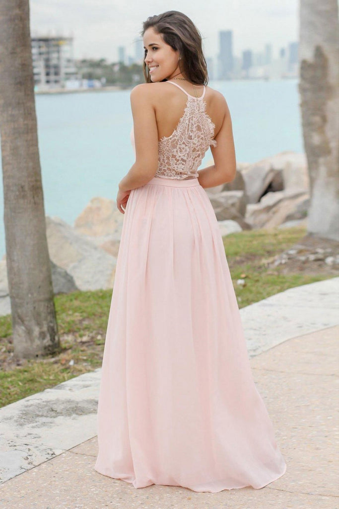 V-neck Blush Pink Chiffon Lace Bridesmaid Dresses, A-line Bridesmaid D ClaireBridal V-neck Blush Pink Chiffon Lace Bridesmaid Dresses, A-line Bridesmaid D ClaireBridal