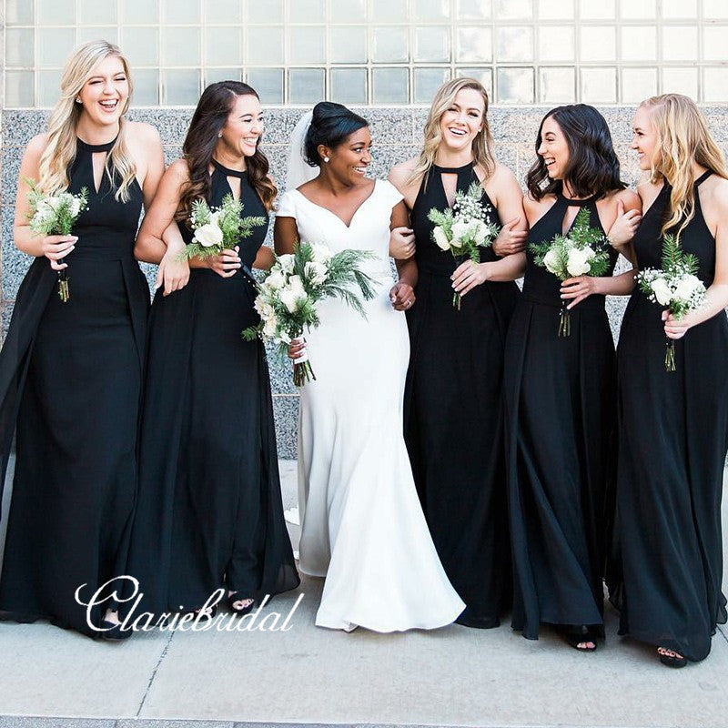 Long A-line Black Chiffon Bridesmaid Dresses With Key Hole ClaireBridal Long A-line Black Chiffon Bridesmaid Dresses With Key Hole ClaireBridal