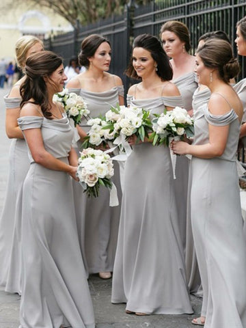 Long A-line Grey Chiffon Bridesmaid Dresses, Popular Bridesmaid Dresses, Long Bridesmaid Dresses
