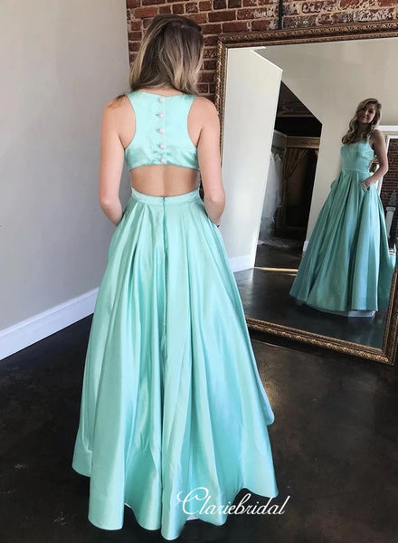 Satin A-line Newest Prom Dresses, Long Prom Dresses With Pocket