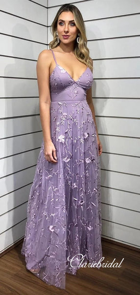 Spaghetti Straps Elegant Long Prom Dresses, Lace Fashion Prom Dresses 2020