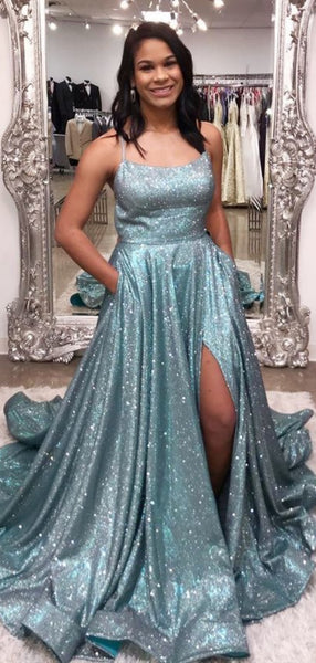 Popular  Slit Long Prom Dresses, 2020 Newest A-line Prom Dresses, Party Prom Dresses