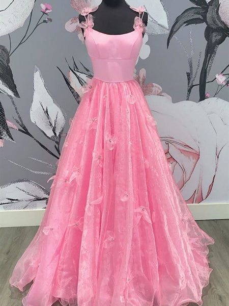 Stylish Pink Color Appliques Long Prom Dresses, A-line 2020 Newest Prom Dresses