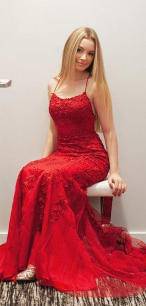 Lace Red Color Prom Dresses Long, Newest School Evening Party Prom Dresses