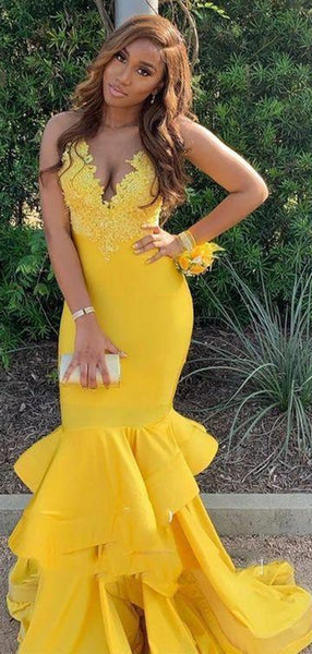 V-neck Lace Long Prom Dresses, Mermaid Popular 2020 Prom Dresses