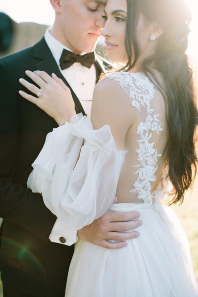 Deep V-neck Lace 2021 Wedding Dresses, Popular A-line Wedding Dresses, Bridal Gowns