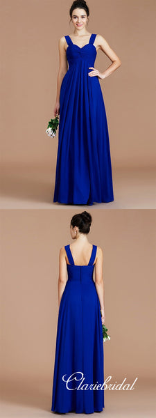 Straps A-line Royal Blue Chiffon Long Bridesmaid Dresses