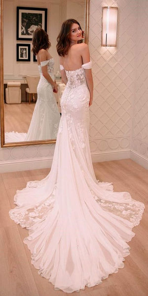 Popular Off The Shoulder Lace Wedding Dresses, Modest Wedding Dresses