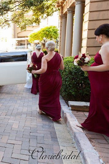 Mismatched Wine Red Long Bridesmaid Dresses, Wedding Guest Dresses