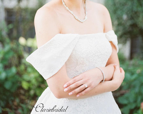 Off Shoulder A-line Wedding Dresses, Lace Fancy Bridal Gowns, Wedding Dresses