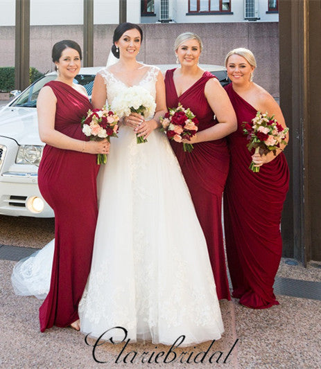 Mismatched Wine Red Long Bridesmaid Dresses, Wedding Guest Dresses