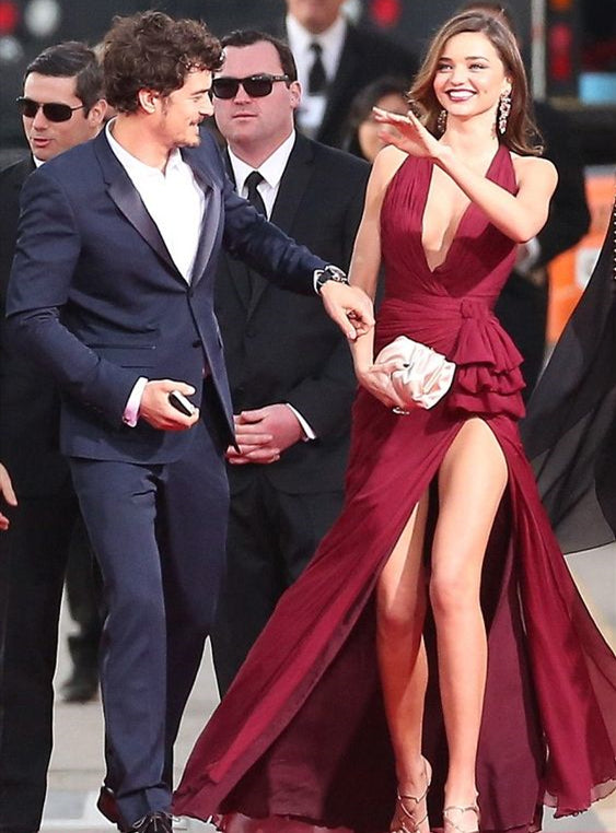 Miranda Kerr Burgundy Side Slit Chiffon Prom Dresses, Celebrity Dresses, Long Mermaid Prom Dresses Miranda Kerr Burgundy Side Slit Chiffon Prom Dresses, Celebrity Dresses, Long Mermaid Prom Dresses
