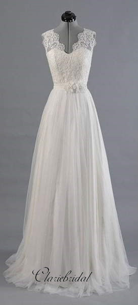 Simple Custom Design V-neck Lace Wedding Dresses, Newest Wedding Dresses