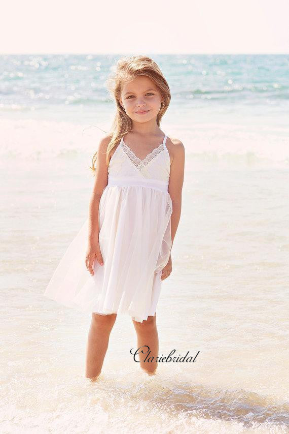 Simple Lace Beach Wedding Flower Girl Dresses – ClaireBridal