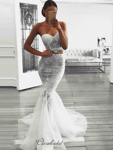 Two Pieces Lace Wedding Dresses, Sexy Strapless Wedding Dresses
