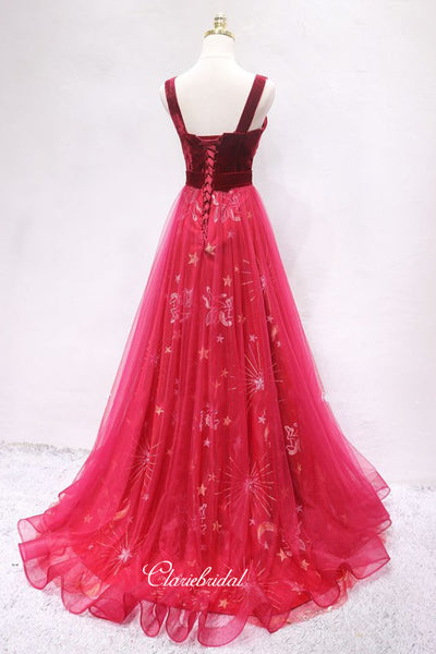 Two Pieces Long Prom Dresses, A-line Popular Prom Dresses