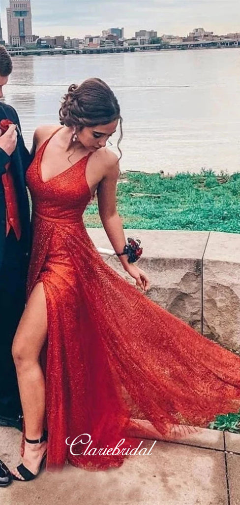 Simple Long Prom Dresses Glitter Fancy Prom Dresses Sequins Prom