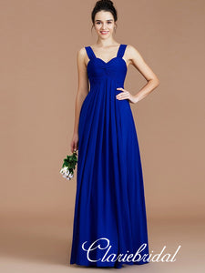 Straps A-line Royal Blue Chiffon Long Bridesmaid Dresses