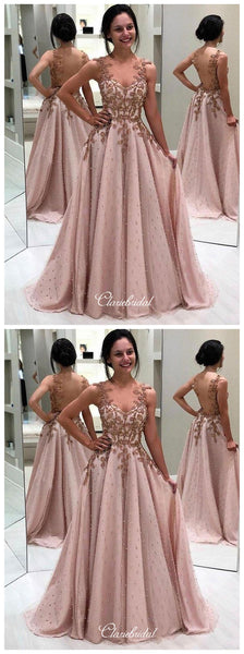 Luxury Beaded Long Prom Dresses, Lace A-line Popular Prom Dresses