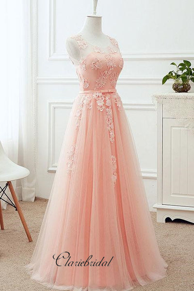 Sweet Tulle Long Prom Dresses, Evening Party Appliques Prom Dresses, Newest Prom Dresses